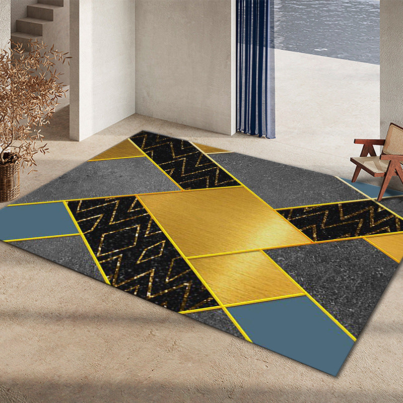 Tapis graphique en vert foncé Rapis graphique Polyester Tapis résistant aux taches pour la décoration intérieure