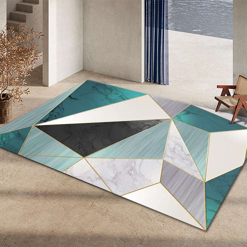 Tapis graphique en vert foncé Rapis graphique Polyester Tapis résistant aux taches pour la décoration intérieure