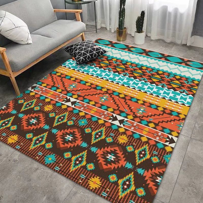 Bohemian Living Room Rug American Print Polyester Area Carpet Stain Resistant Rug