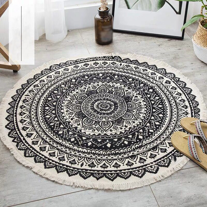 Bohemian Round Rug Area Rug Polyester Stain Resistant Rug for Bedroom