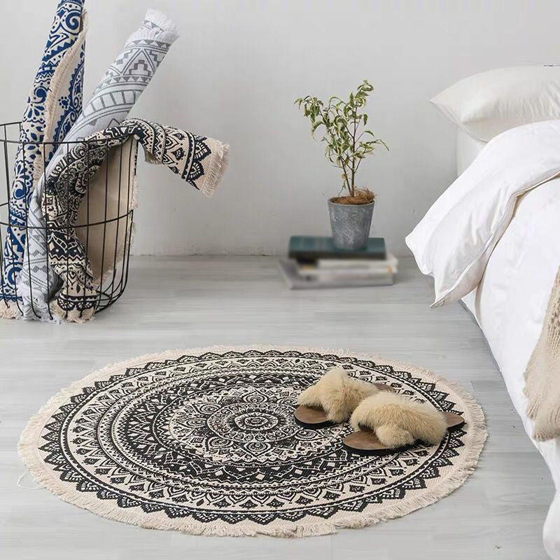 Bohemian Round Rug Area Rug Polyester Stain Resistant Rug for Bedroom