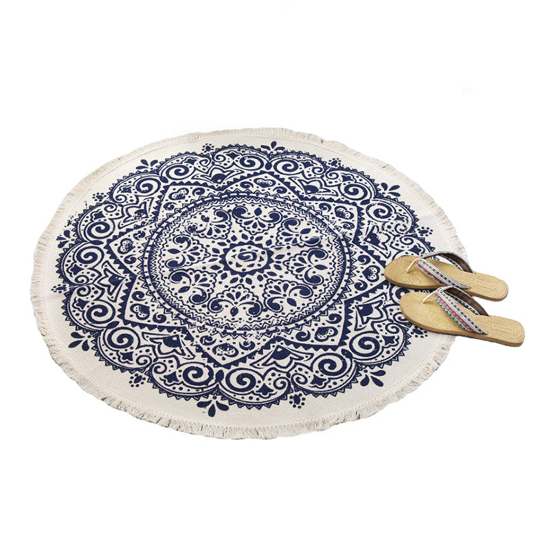 Bohemian Round Rug Area Rug Polyester Stain Resistant Rug for Bedroom