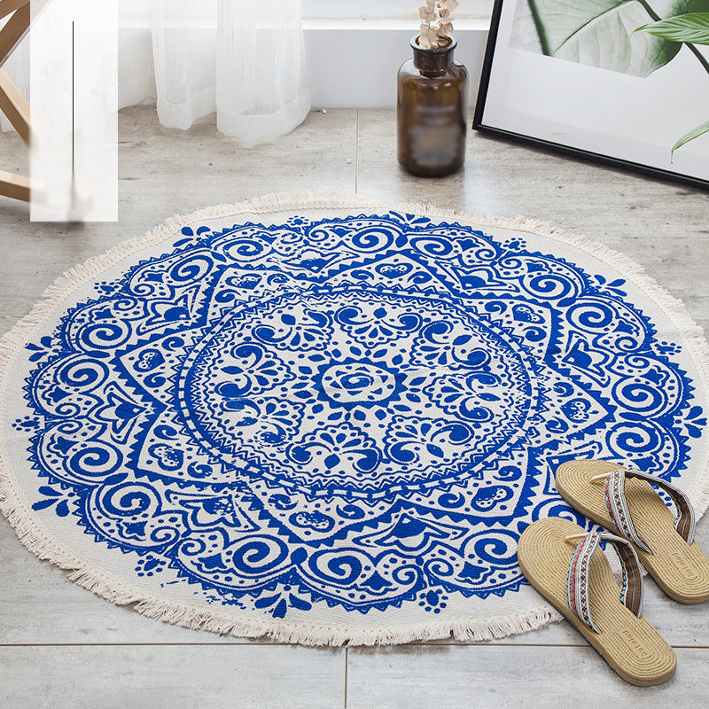 Bohemian Round Rug Area Rug Polyester Stain Resistant Rug for Bedroom