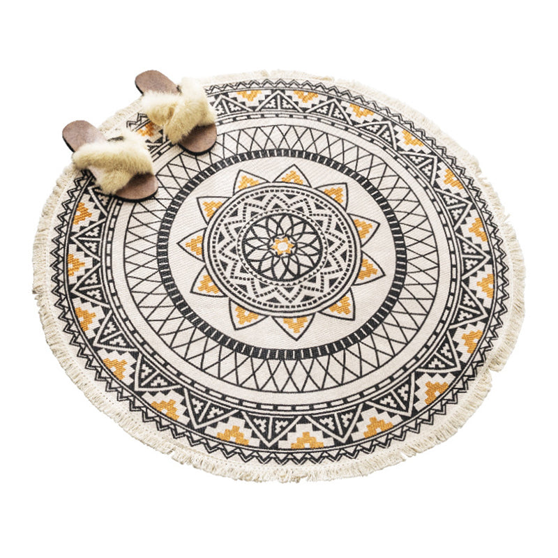 Bohemian Round Rug Polyester Area Rug Easy Care Rug for Living Room Decor