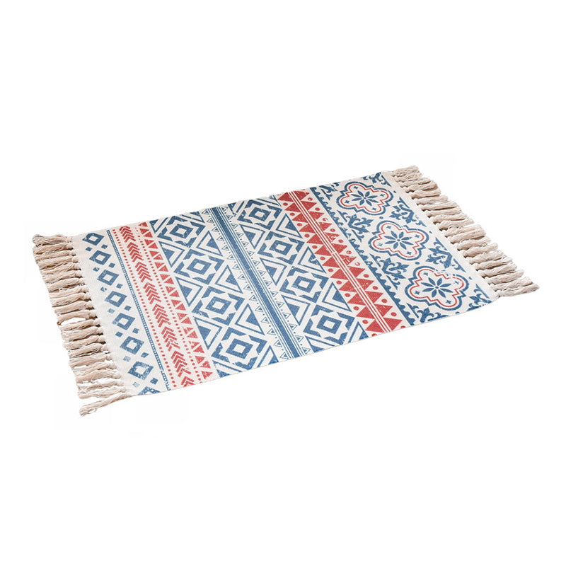 Bohemian Rug Cotton Fringe Carpet Non-Slip Backing Area Rug for Living Room