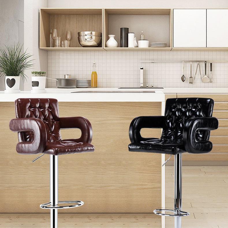 Modern Armed PU Upholstery Bar Stool Adjustable Swivel Backrest Counter Chair