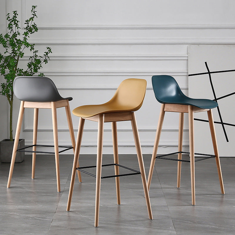 Nordic Style Plastic Wood Barstool 4 Legs Backrest Colorful Bar Stool, Set of 2