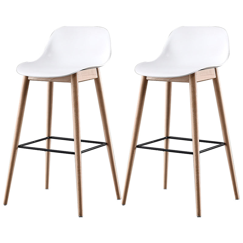 Nordic Style Plastic Wood Barstool 4 Legs Backrest Colorful Bar Stool, Set of 2
