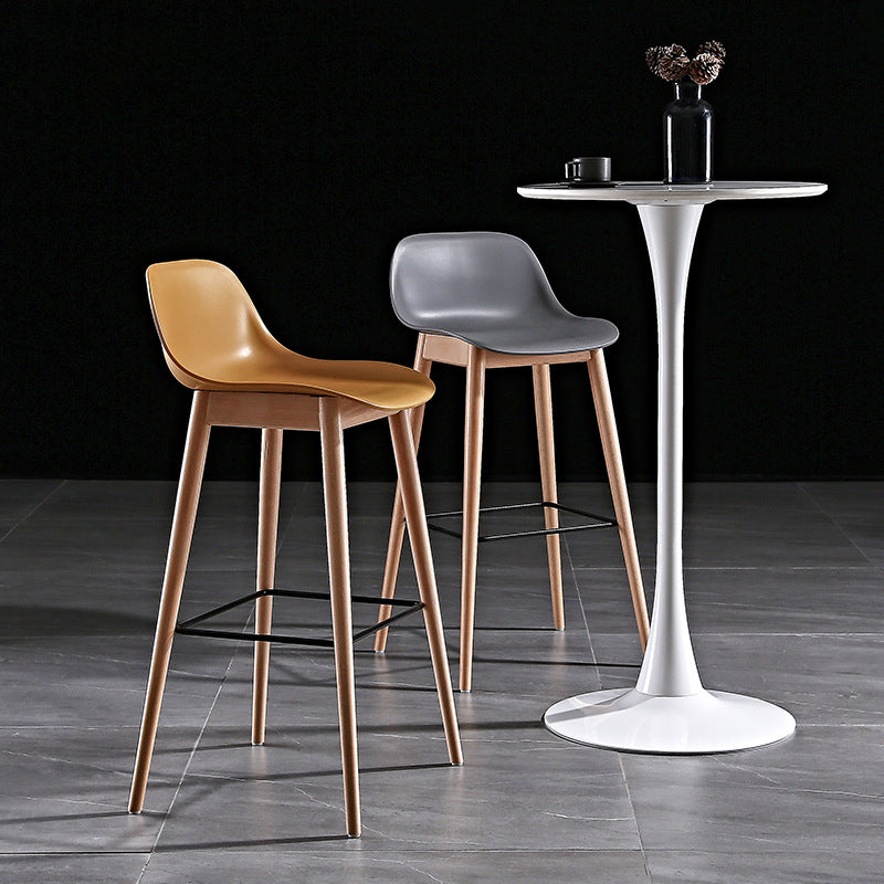 Nordic Style Plastic Wood Barstool 4 Legs Backrest Colorful Bar Stool, Set of 2