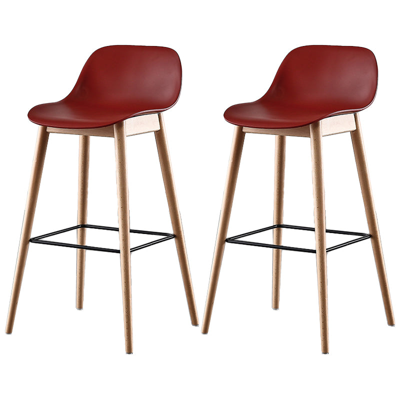 Nordic Style Plastic Wood Barstool 4 Legs Backrest Colorful Bar Stool, Set of 2