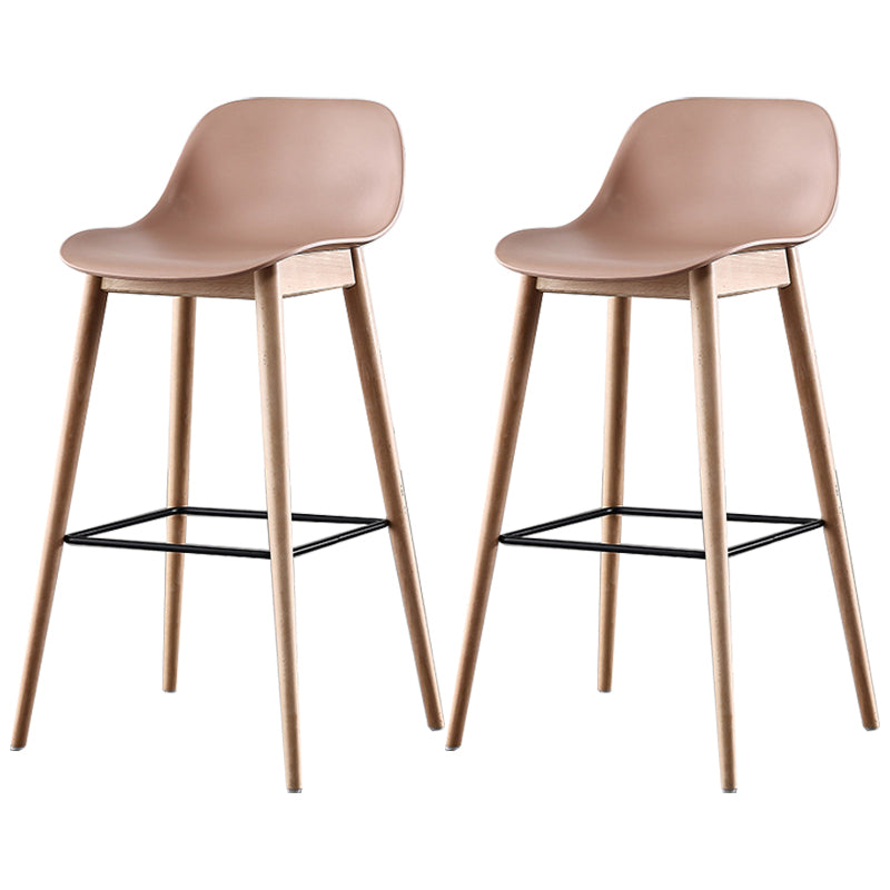 Nordic Style Plastic Wood Barstool 4 Legs Backrest Colorful Bar Stool, Set of 2