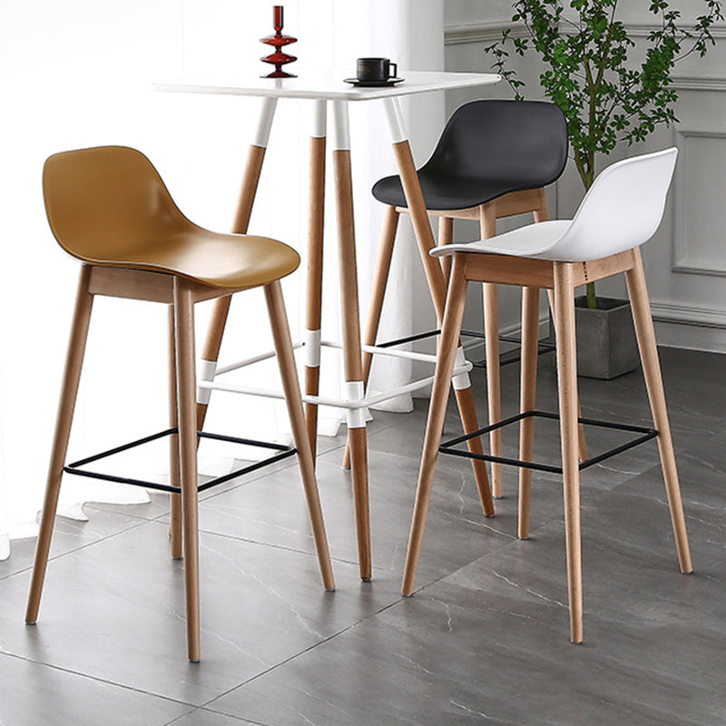 Nordic Style Plastic Wood Barstool 4 Legs Backrest Colorful Bar Stool, Set of 2