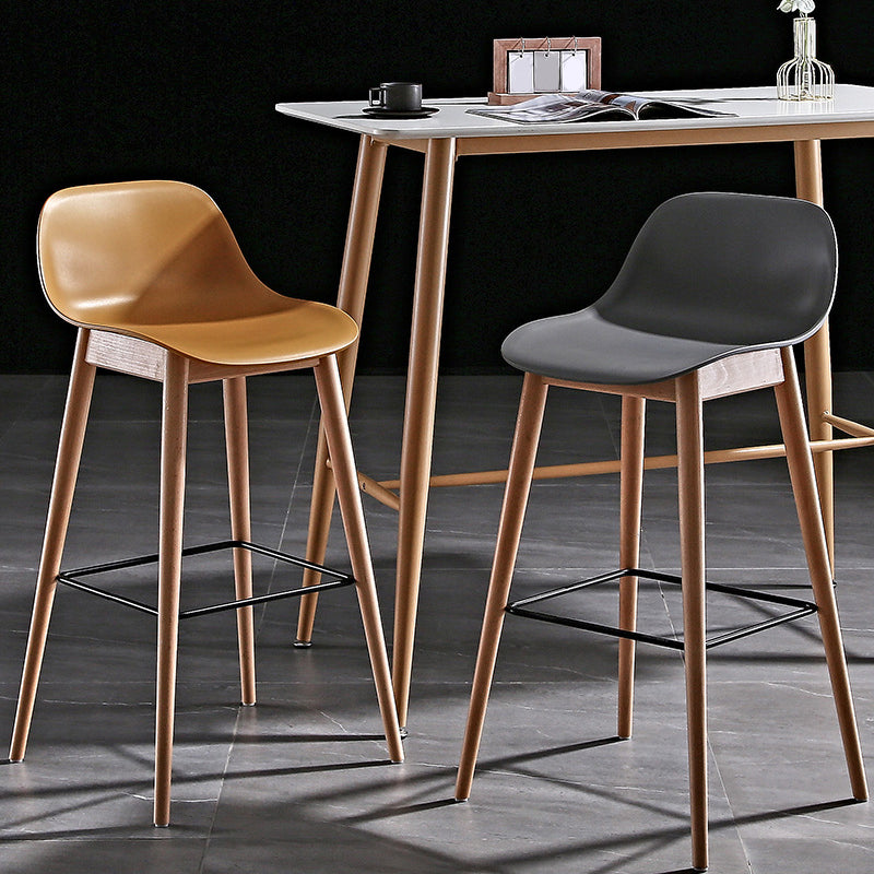 Nordic Style Plastic Wood Barstool 4 Legs Backrest Colorful Bar Stool, Set of 2