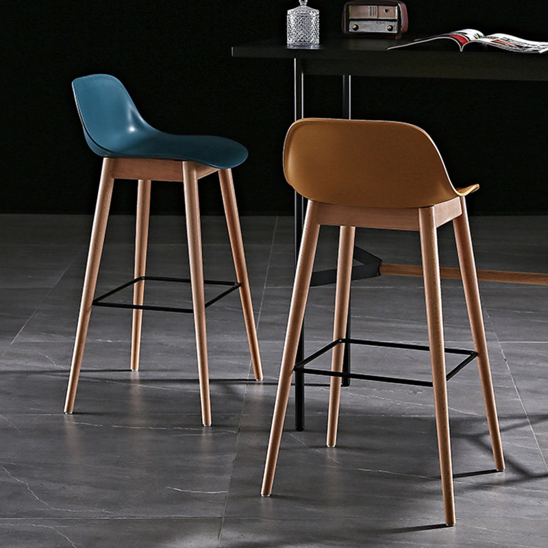 Nordic Style Plastic Wood Barstool 4 Legs Backrest Colorful Bar Stool, Set of 2