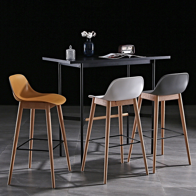 Nordic Style Plastic Wood Barstool 4 Legs Backrest Colorful Bar Stool, Set of 2
