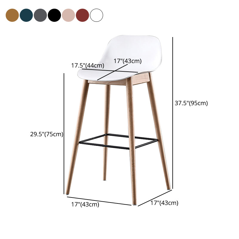 Nordic Style Plastic Wood Barstool 4 Legs Backrest Colorful Bar Stool, Set of 2
