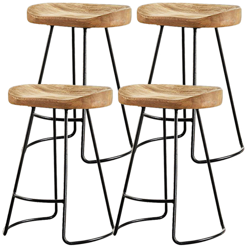 Contemporary Wood Seats Counter Stools Black Base Indoor Bar Stool for Kitchen