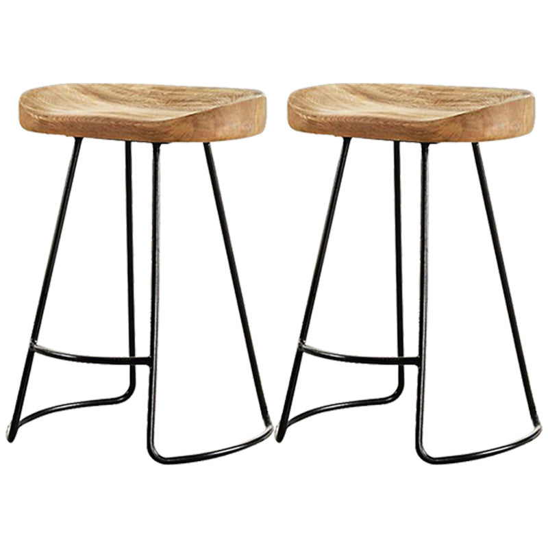 Contemporary Wood Seats Counter Stools Black Base Indoor Bar Stool for Kitchen