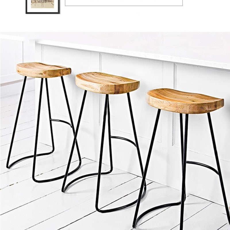 Contemporary Wood Seats Counter Stools Black Base Indoor Bar Stool for Kitchen