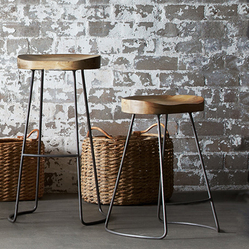 Contemporary Wood Seats Counter Stools Black Base Indoor Bar Stool for Kitchen