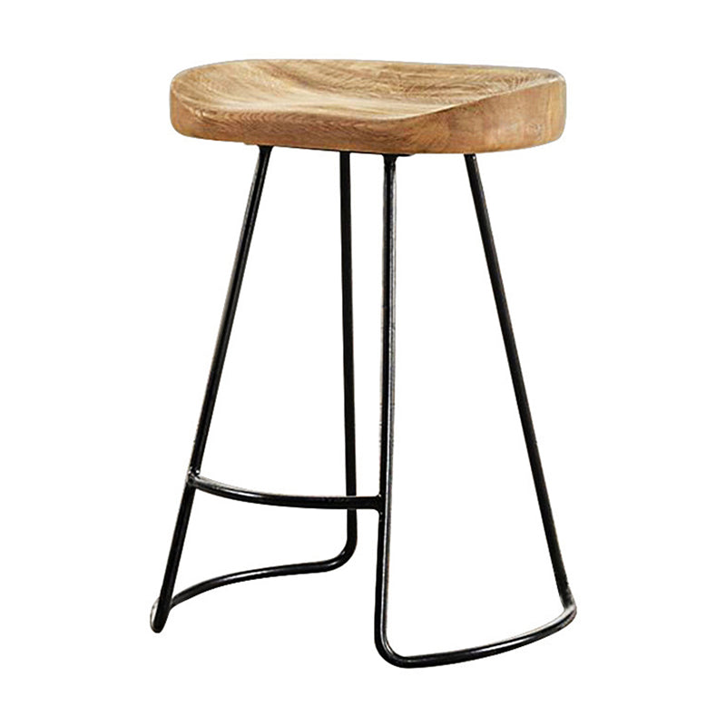 Contemporary Wood Seats Counter Stools Black Base Indoor Bar Stool for Kitchen