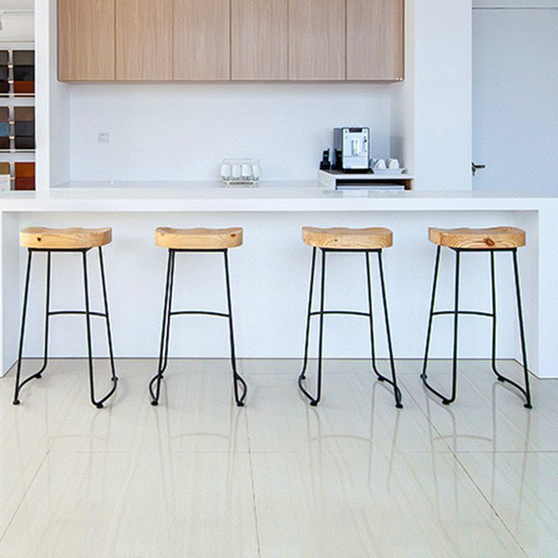Contemporary Wood Seats Counter Stools Black Base Indoor Bar Stool for Kitchen
