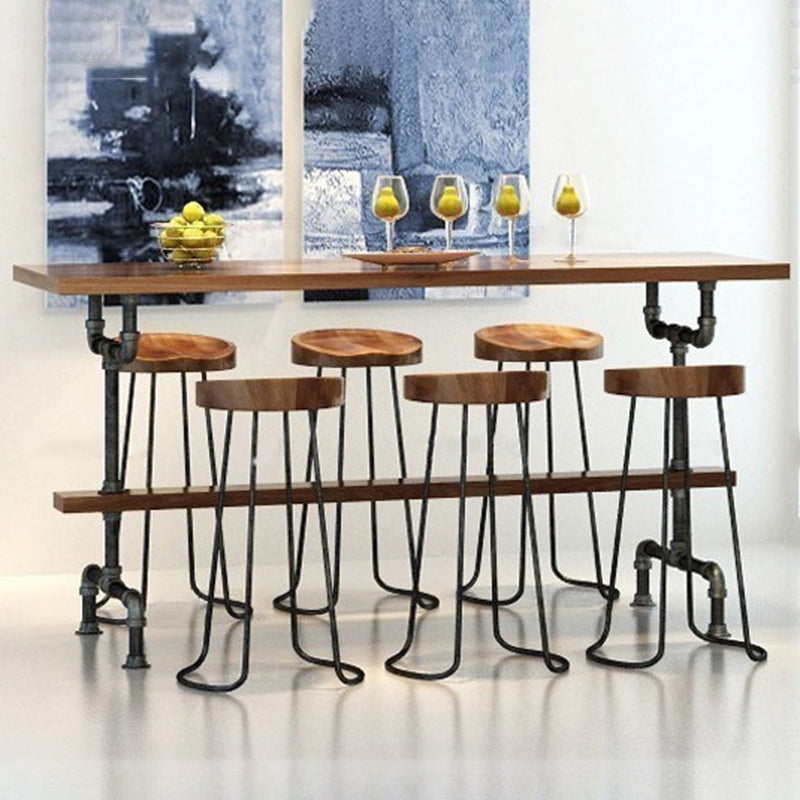 Contemporary Wood Seats Counter Stools Black Base Indoor Bar Stool for Kitchen