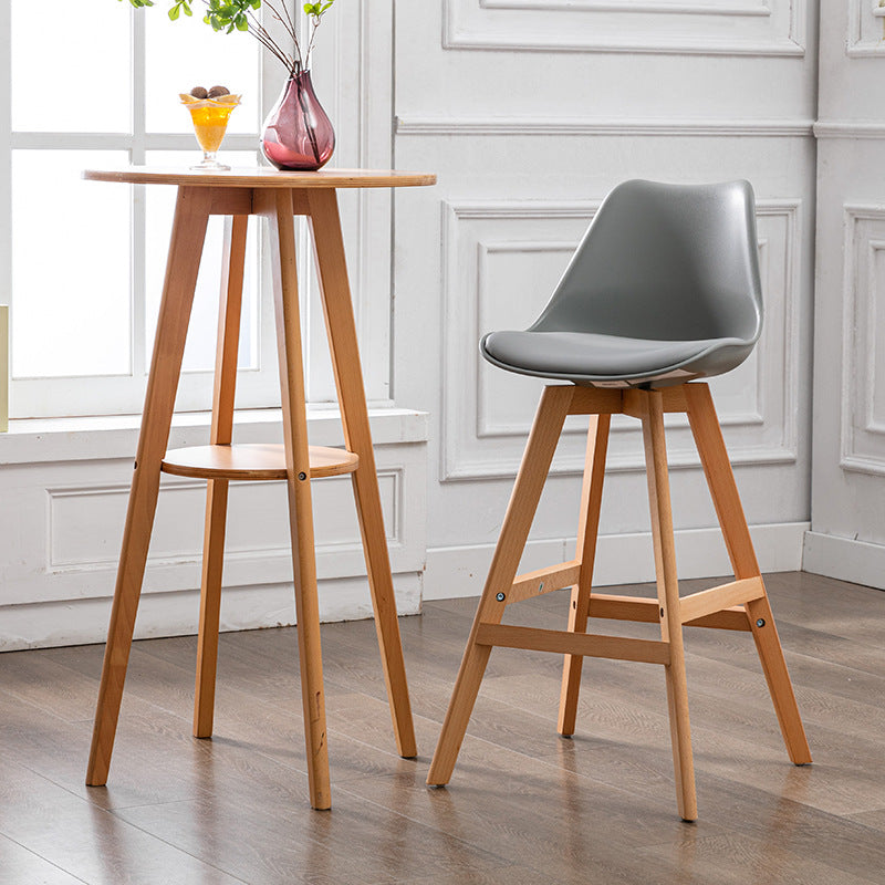 Contemporary Backrest Bar Stool Leather Wood 4 Legs Bar Stool , 1 Piece