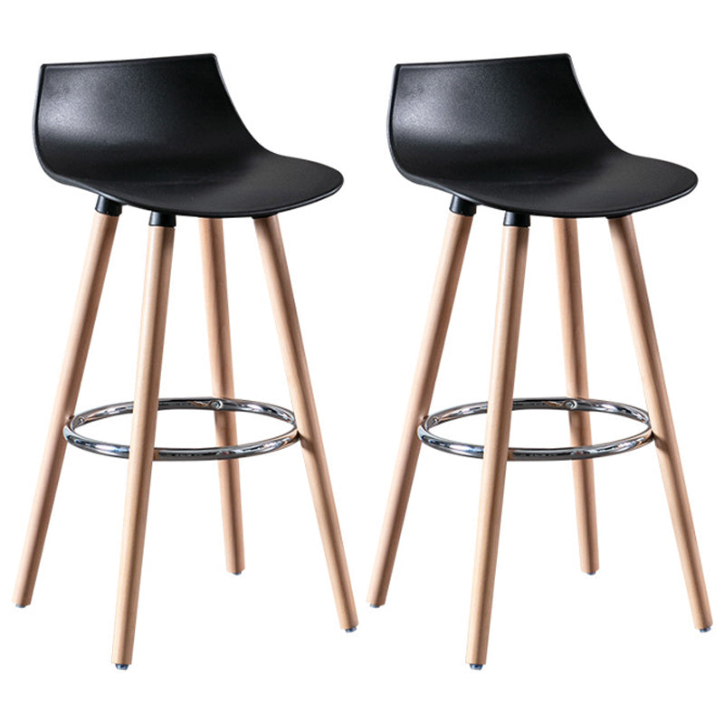 Nordic Style Barstool Plastic Seat Wood 4 Legs Bar Stool for Dining Room, Set of 2