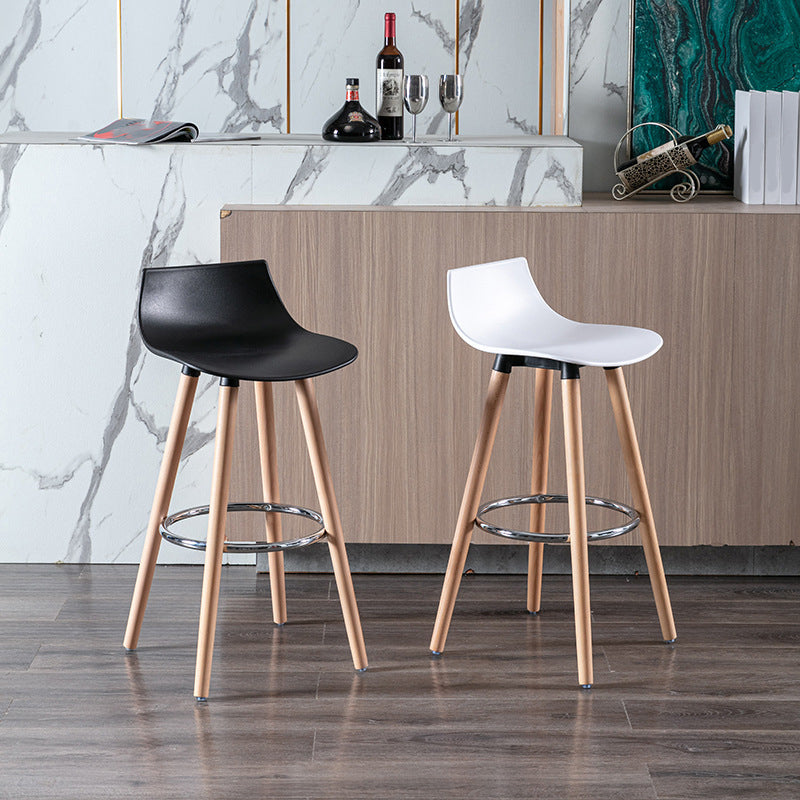 Nordic Style Barstool Plastic Seat Wood 4 Legs Bar Stool for Dining Room, Set of 2
