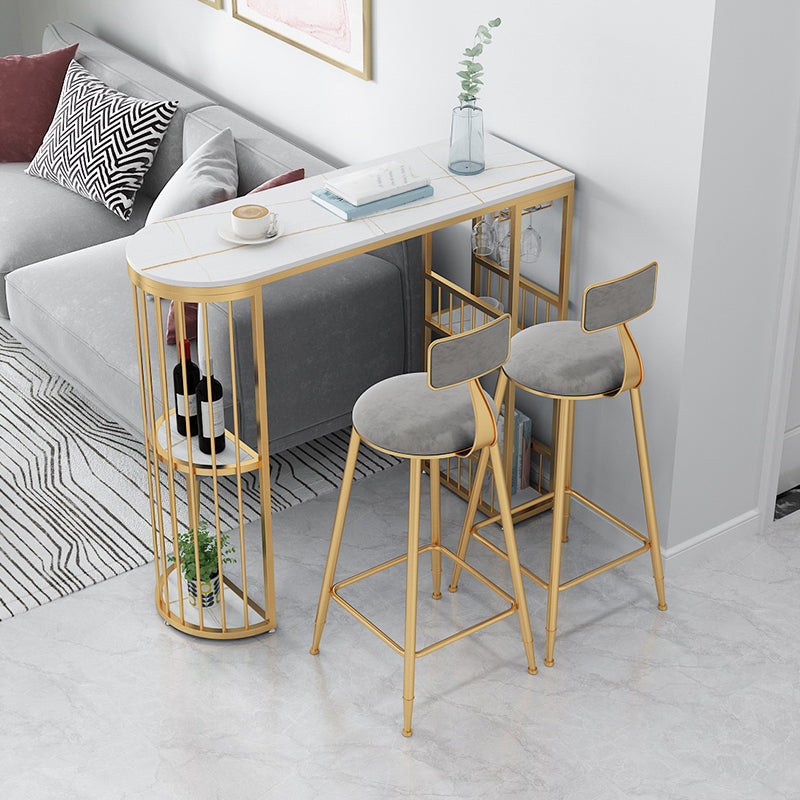 Modern Bar Dining Table with Shelves Iron Base Bar Height Cocktail Table