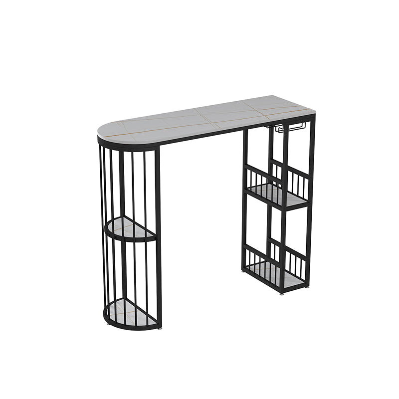 Modern Bar Dining Table with Shelves Iron Base Bar Height Cocktail Table