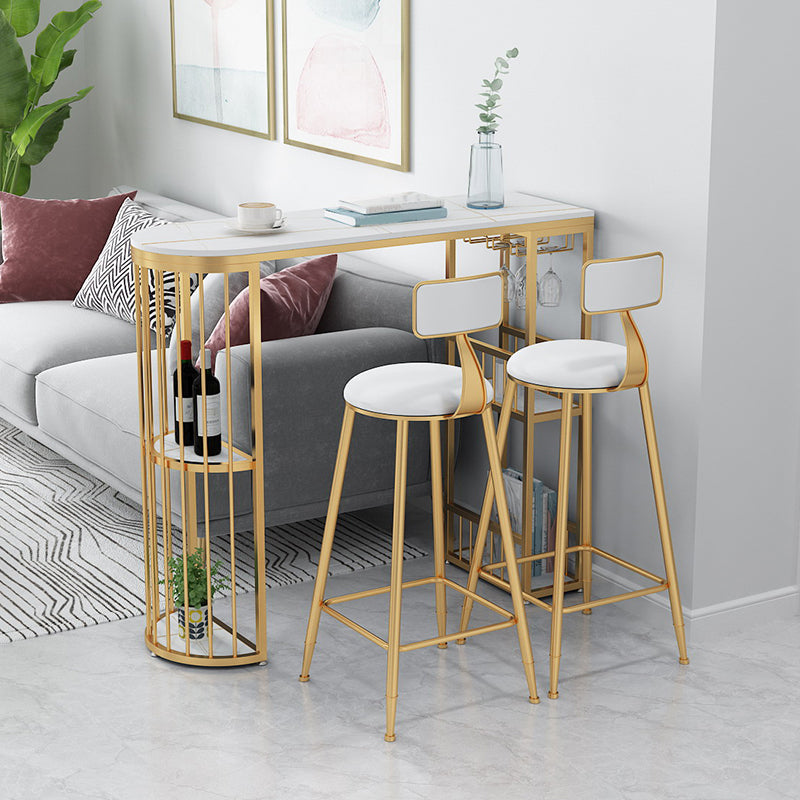 Modern Bar Dining Table with Shelves Iron Base Bar Height Cocktail Table