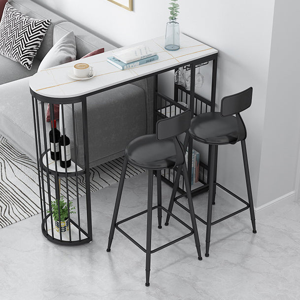 Modern Bar Dining Table with Shelves Iron Base Bar Height Cocktail Table