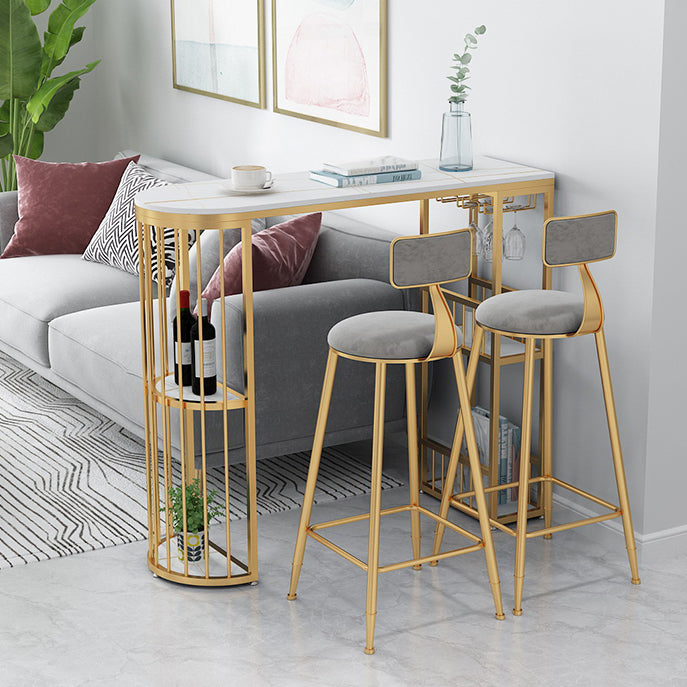 Modern Bar Dining Table with Shelves Iron Base Bar Height Cocktail Table