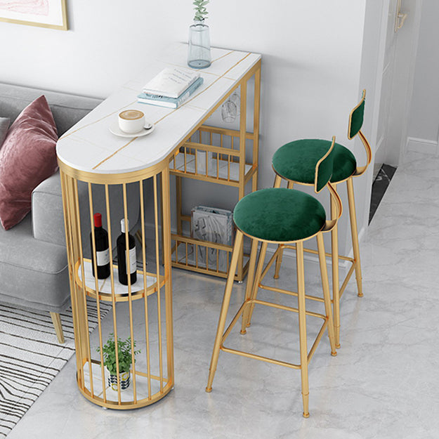 Modern Bar Dining Table with Shelves Iron Base Bar Height Cocktail Table