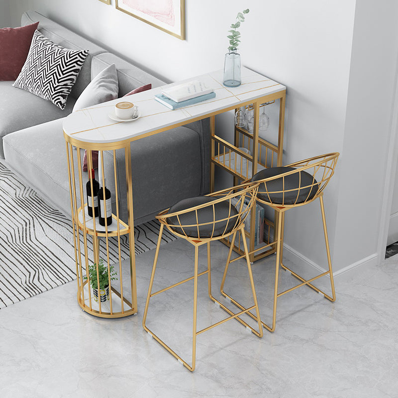 Modern Bar Dining Table with Shelves Iron Base Bar Height Cocktail Table