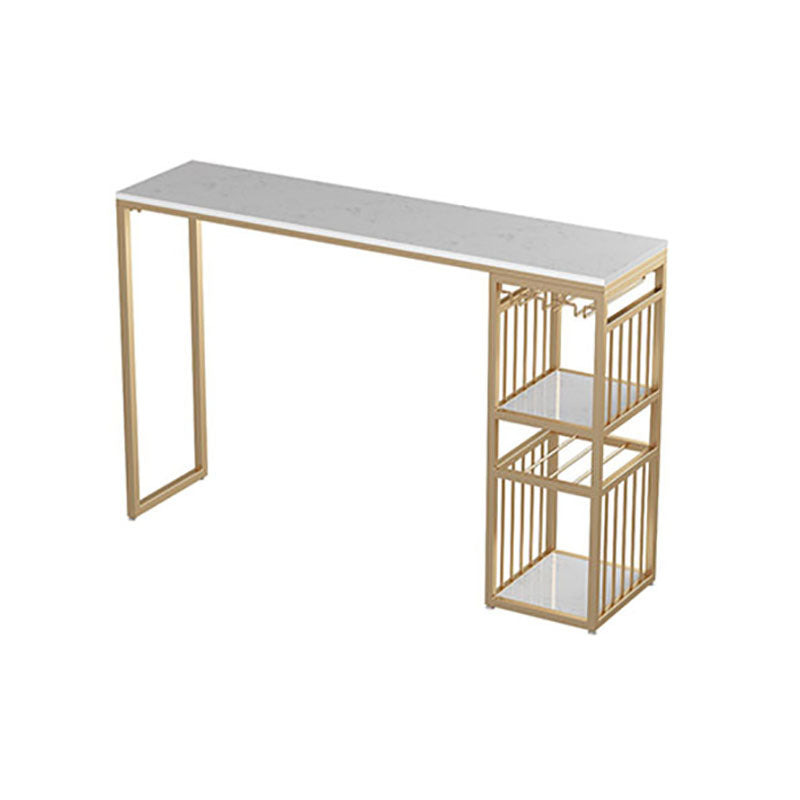 Glam Rectangle Faux Marble Bistro Table Gold Double Pedestal Bar Dining Table with 3-Shelf
