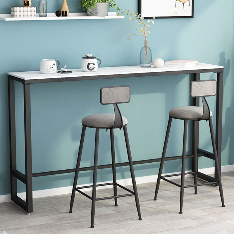 Glam Rectangle Stone Pub Bar Table Indoor Gold Iron Bar Dining Table with Trestle Pedestal