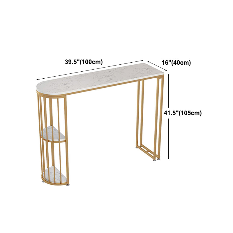 Glam Faux Marble Indoor Pub Bar Table Iron Double Pedestal Bar Dining Table with 2-Shelf