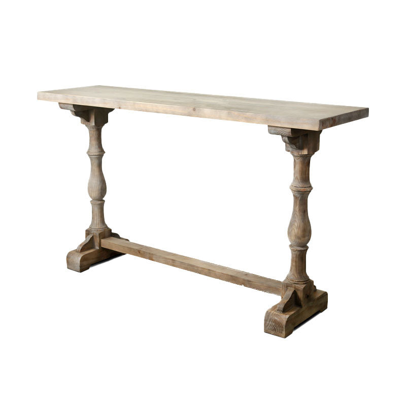 Industrial Distressed Wood Bar Table Gray Rectangle Top 41.3"H Bistro Table with Trestle