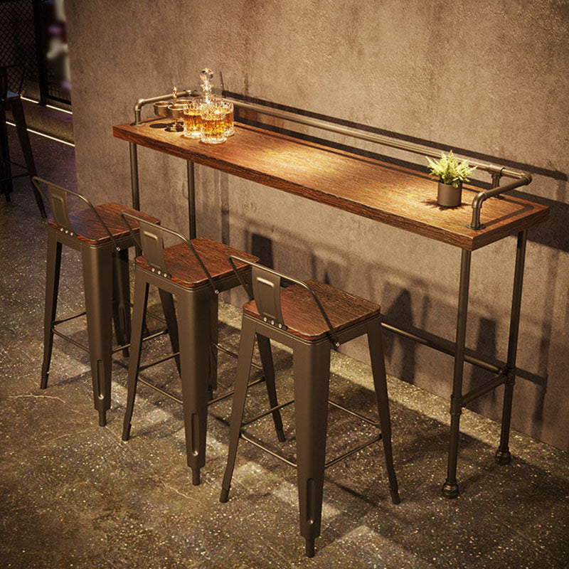 Mesa de barra de hierro negro industrial Rectángulo de madera marrón Top 41.3 "H Mesa Bistro