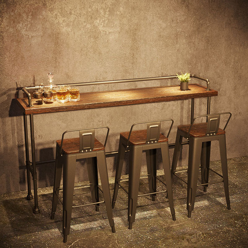 Mesa de barra de hierro negro industrial Rectángulo de madera marrón Top 41.3 "H Mesa Bistro