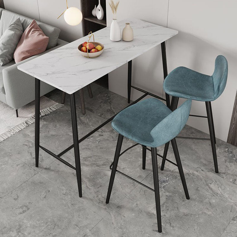 Industrial Black Metal Bar Table Faux Marble Rectangle Top Bistro Table - 47" x 23" x 41"