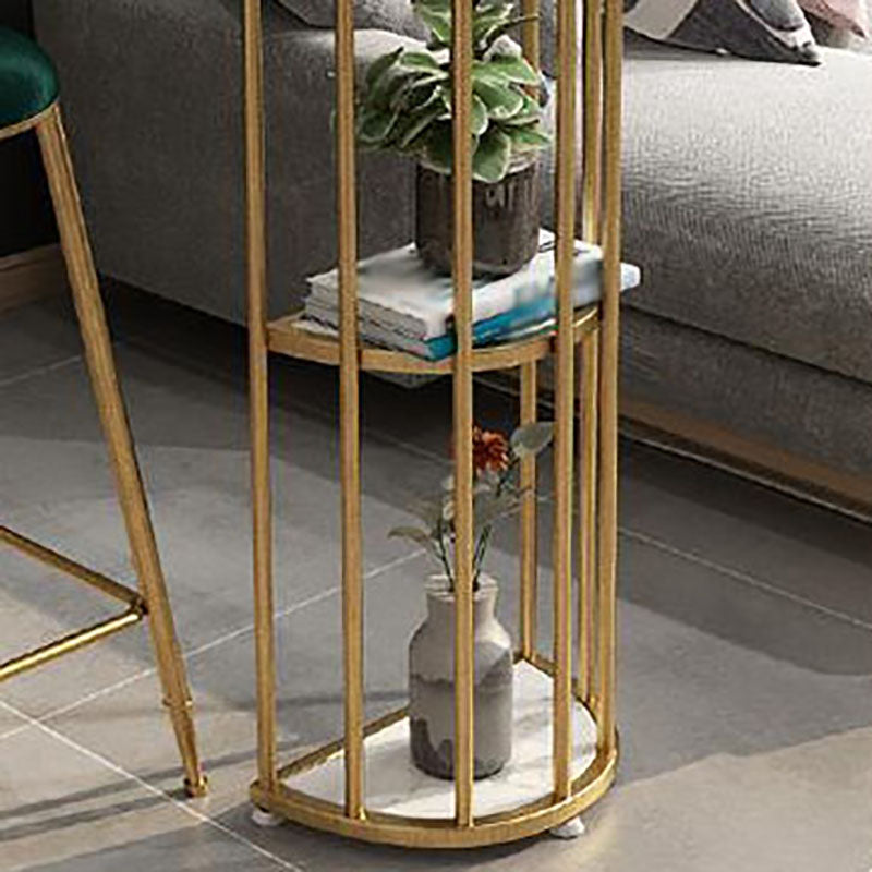 Glam Metal Bar Table 41.3"H Oval Faux Marble Top Bistro Table with Shelves