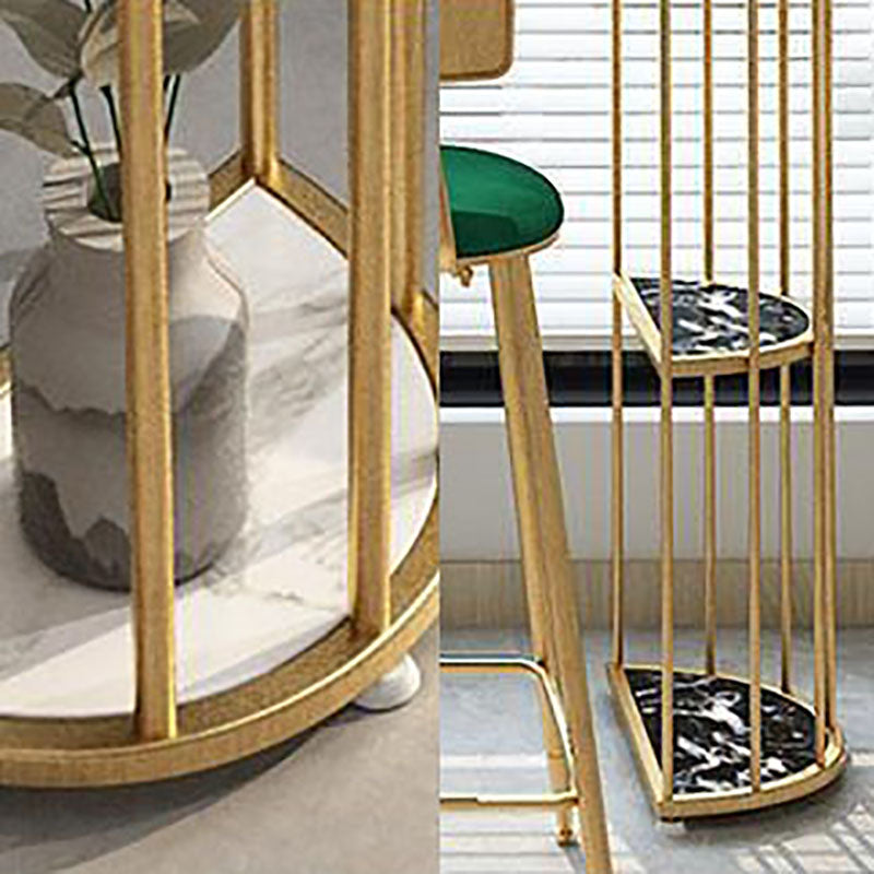 Glam Metal Bar Table 41.3"H Oval Faux Marble Top Bistro Table with Shelves