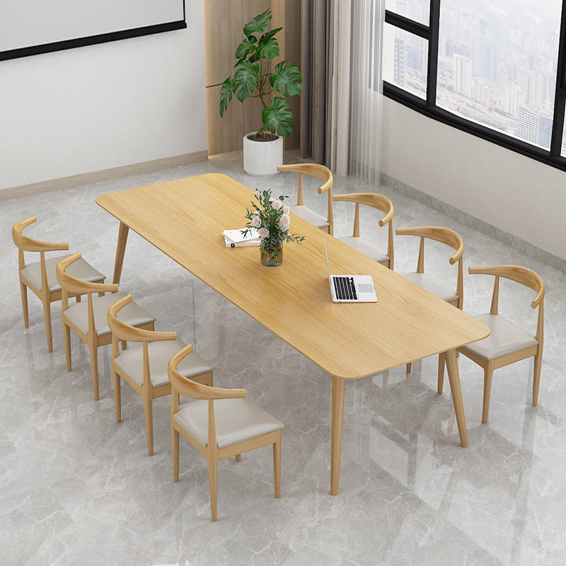 Vast hout eigentijdse rechthoekige eettafel natuurlijke houten boventafel met 4 poten