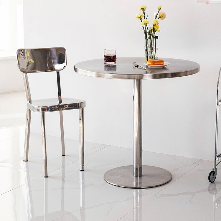 Mesa de comedor con astillas de metal Mesa de comedor de acero inoxidable con base de pedestal