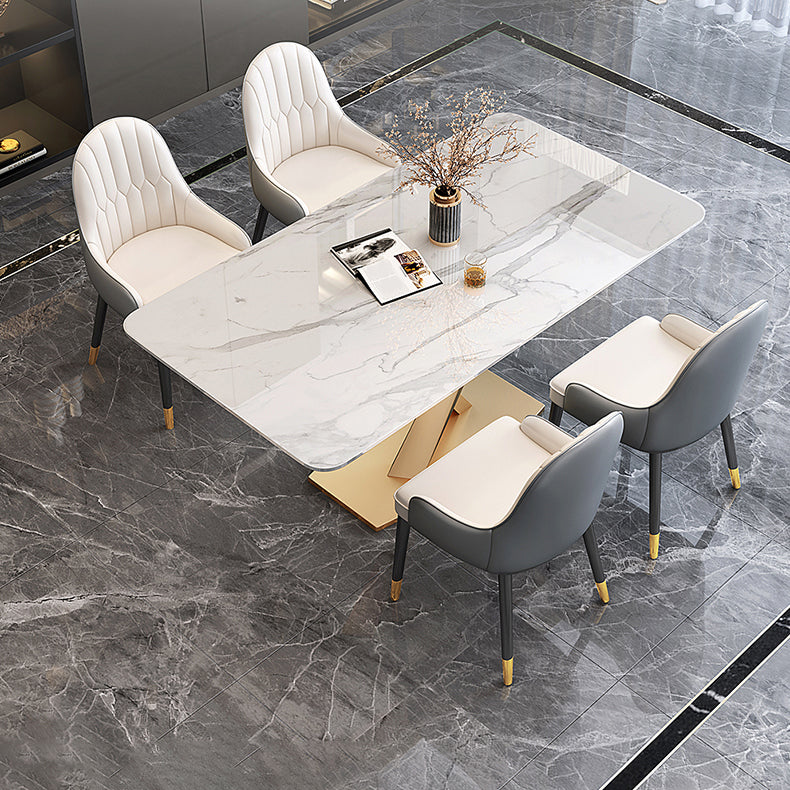 Traditional Luxury Dining Table Rectangle Sintered Stone Table with Pedestal Base