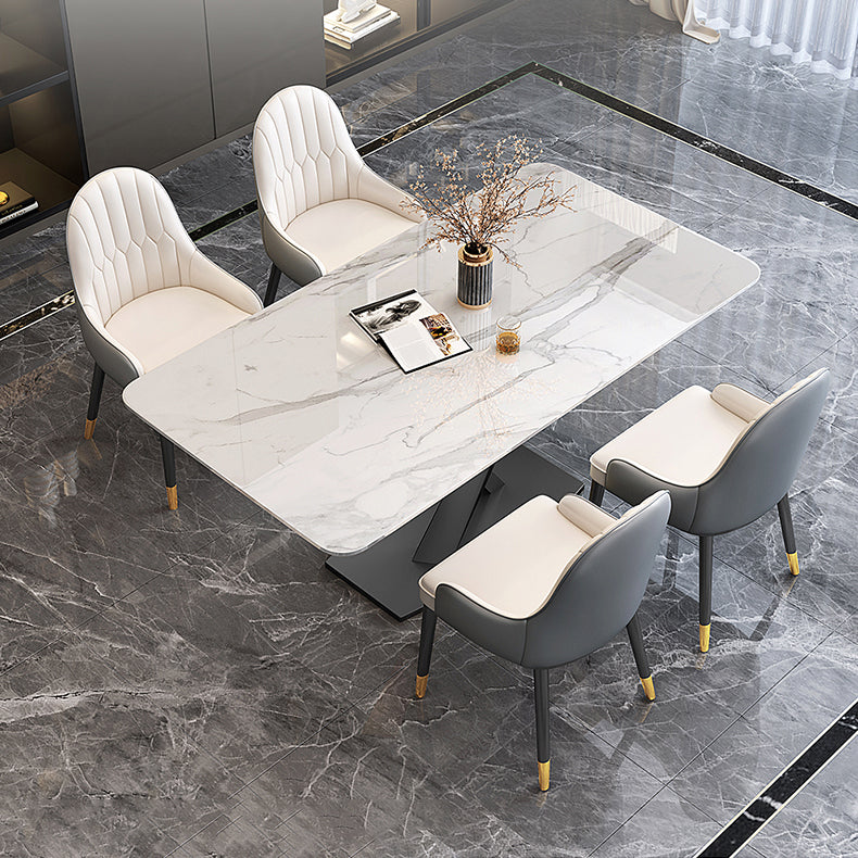 Traditional Luxury Dining Table Rectangle Sintered Stone Table with Pedestal Base